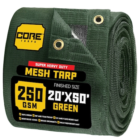 Core Tarps Mesh Tarp, 20 ft X 50 ft, Green, Polyethylene CT-803-20X50